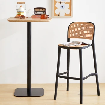 Японские Пластиковые барные стулья для отдыха, Мебель для домашней кухни, Имитация спинки Высокого барного стула из ротанга, Современный дизайнерский барный стул
