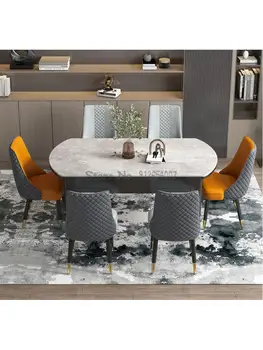 Обеденный стул Легкий, Роскошная домашняя спинка из массива дерева, Усовершенствованный дизайн из кожи В скандинавском стиле, современные итальянские вставки, Ресторанный стол и