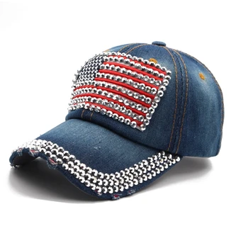 Модные женские шляпы из денима, украшенные костями, бейсболка с цветочным узором, украшенная стразами, кепки с флагом США, шляпа с бриллиантами для леди