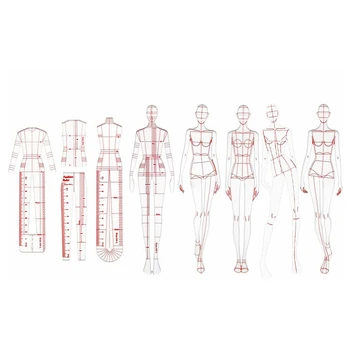 Линейки для модных иллюстраций Шаблоны для рисования Линейка для шитья гуманоидных узоров Дизайн одежды Измерение, комбинация