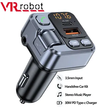 VR робот Bluetooth 5.1 FM-Передатчик Автомобильный MP3 Стерео Музыкальный Плеер Громкой Связи 3,5 мм Aux Беспроводной Автомобильный Комплект 30 Вт PD USB-C Быстрое Зарядное Устройство