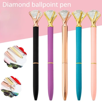 Креативная роскошная металлическая шариковая ручка с крупным бриллиантом, студенческие канцелярские принадлежности, офисные аксессуары для подарка девушке