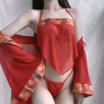 Японский Сексуальный женский перспективный костюм-кимоно, эротический Традиционный комплект из 3 шт., униформа, Женская мода, пижамы для косплея, одежда