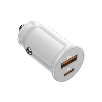 Автомобильное зарядное устройство Mini USB Быстрая зарядка Автомобильное зарядное устройство USB C QC 4.0 45 Вт 5A Type PD Быстрая зарядка автомобильное зарядное устройство для телефона (ярко-белый)
