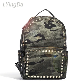LYingDa Новый женский рюкзак с заклепками, модный женский камуфляжный рюкзак для путешествий большой емкости