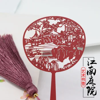 1шт Цзяннаньский дворик металлические художественные закладки с кисточками Фарфоровые красные полые классические элегантные закладки из нержавеющей стали
