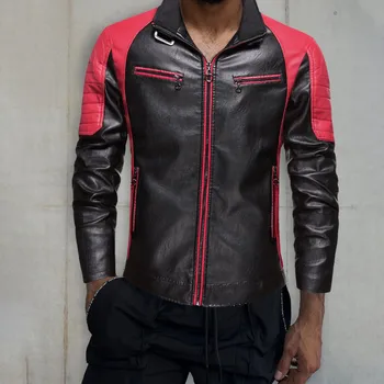 Мужская куртка из искусственной кожи, мотоциклетное пальто, водонепроницаемое, ветрозащитное, крутое, в стиле пэчворк, со стоячим воротником, Байкерская кожаная куртка, Авиаторское моторное пальто