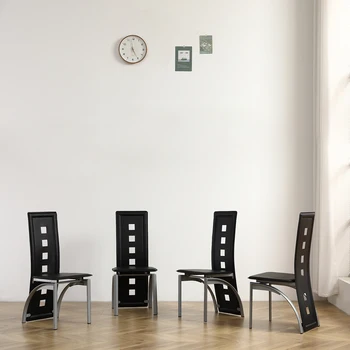 4шт длинная спинка квадратное полое украшение обеденный стул из искусственной кожи круглая трубка черная подушка гальваническая ножка стула