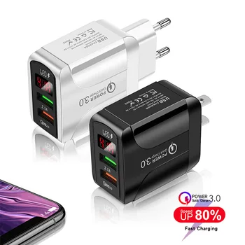 QC3.0 Зарядное Устройство Для Телефона Адаптер Питания 5V4.1A Быстрая Зарядка 2 Порта USB Цифровой Дисплей Быстрая Зарядка для iPhone Samsung Huawei Xiaomi