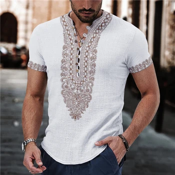 2023 Гавайская винтажная рубашка для мужчин с принтом тотема, мужская одежда в этническом стиле, Летняя повседневная Свободная рубашка оверсайз с короткими рукавами