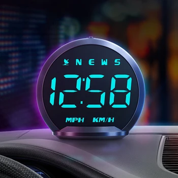 Автомобильный головной дисплей Высокоточный цифровой GPS HUD с крупным шрифтом, выделенный головной дисплей, HD измеритель плоского обзора с цифровыми часами