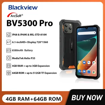 Blackview BV5300 Pro IP68 Водонепроницаемые Прочные Смартфоны Android 12 Телефонов 4 ГБ + 64 ГБ Мобильный Телефон 13 МП Camare 6580 мАч Аккумулятор NFC
