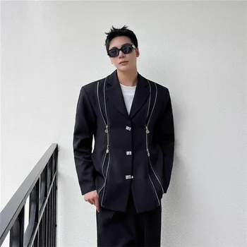 2023 Черный галстук, костюм на плече с двойной молнией, мужской нишевый дизайн с металлической пряжкой, модный бренд plankton, красивый костюм парикмахера-стилиста jack