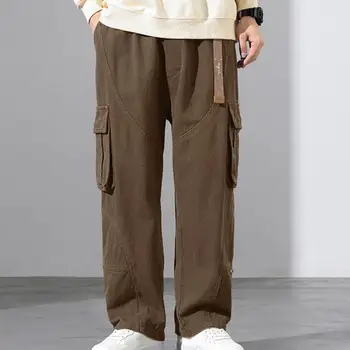 Мужские брюки Широкие свободные с множеством карманов, глубокие повседневные брюки с промежностью, эластичный пояс, мягкие дышащие мужские длинные брюки