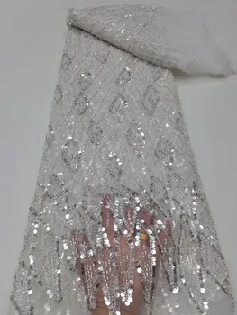 Роскошный Африканский Жених, кружевная ткань с блестками, Высокое качество, 2023, Вышивка из тяжелого бисера, Французский Тюль, Кружево, Нигерийское Свадебное платье
