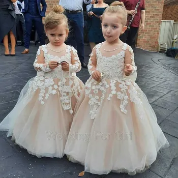 Платья для девочек в цветочек, Детское свадебное платье с квадратным воротником, Розовое платье принцессы из тюля трапециевидной формы