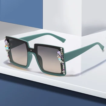 2023 Роскошные брендовые дизайнерские солнцезащитные очки с бриллиантами, женские модные винтажные солнцезащитные очки с квадратным плоским верхом, UV400 оранжевых оттенков