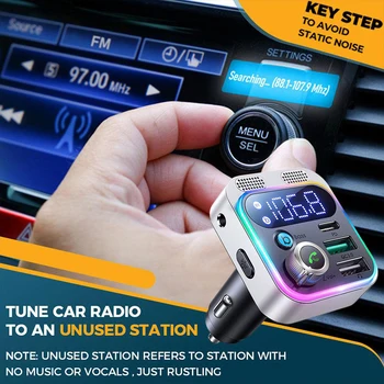 Bluetooth-совместимый 5.0 FM-Передатчик 48 Вт MP3-Плеер С Двумя Микрофонами Автомобильное Зарядное Устройство Глубокий Басовый Звук Быстрое Зарядное Устройство Адаптер Громкой Связи