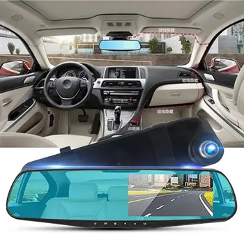 4,3-Дюймовый Автомобильный Видеорегистратор Зеркало Заднего Вида Для Вождения Видеомагнитофон С Двумя Объективами Dash Camera 1080P IPS Передняя и Задняя Камеры Dash Cam