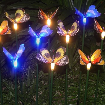 Солнечные садовые фонари, Многоцветная птица, Бабочка, стрекоза, Дорожные фонари на солнечной энергии, Уличный ландшафтный светильник для газона