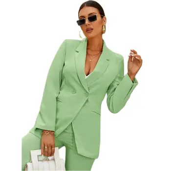 Летние офисные женские костюмы с отворотом свежего зеленого цвета, Сшитые на заказ, Официальный Блейзер, платье для выпускного вечера, Повседневное пальто, 2 предмета, куртка и брюки
