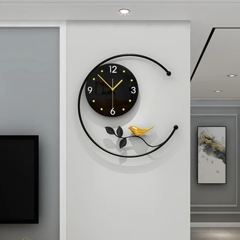 45 см, Новые настенные часы с птицей, Декор для гостиной, Роскошные Настенные часы, украшение для входа, Креативные Металлические часы с отключением звука