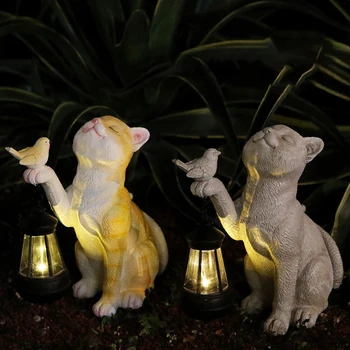 Солнечная лампа Little Cat из смолы, креативный светильник для двора для кошек, мини-уличный фонарь для кошек, солнечный уличный светильник для статуи во дворе, дорожка для балкона во дворе