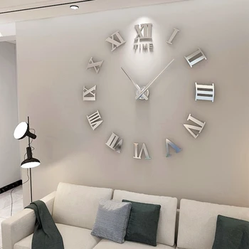 Большие настенные часы 3D DIY с римскими цифрами, кварцевые часы, Акриловые Зеркальные наклейки, современный дизайн, домашний декор, Хит продаж