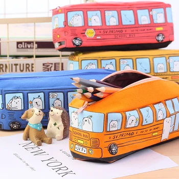 Симпатичный креативный пенал для автобусов, холщовый пенал большой емкости, коробка для канцелярских принадлежностей, сумка для хранения Kawaii, детские школьные принадлежности, подарки