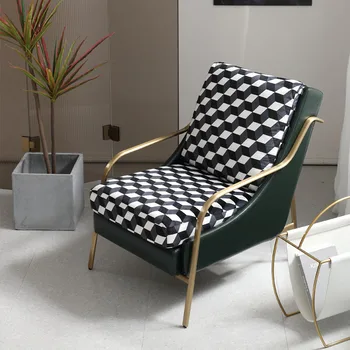Легкий Роскошный одноместный диван-кресло, стулья для гостиной в стиле постмодерн, черно-белая сетка, Дизайнерские кресла для отдыха, кресло для дома