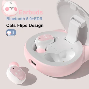 Беспроводные наушники Bluetooth С милым мультяшным котом в ухе, шумоподавление, раздвижные наушники, гарнитура, спортивные наушники TWS для детей, подарок для девочек