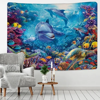 Красивый Подводный мир, Фантастическая сцена с дельфинами, Богемное Украшение, Спальня в стиле хиппи, Украшение дома, Гобелен