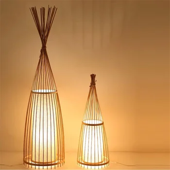 Китайский стиль Hanmade, ротанговые бамбуковые светодиодные торшеры для гостиной, чайной, прикроватной тумбочки, спальни, стоячие светильники для домашнего декора