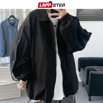 Корейские модные куртки-бомберы с пуговицами LAPPSTER 2023 Y2k, уличная одежда, Университетские куртки, пальто, черные куртки в японском стиле в стиле пэчворк