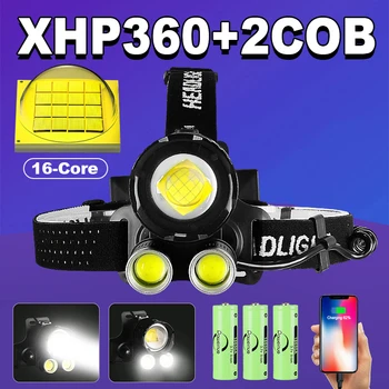 Самый мощный светодиодный налобный фонарь XHP360 Налобная фара 18650 USB Перезаряжаемый налобный фонарь 2 куб. см Налобные фонари для кемпинга и рыбалки на открытом воздухе