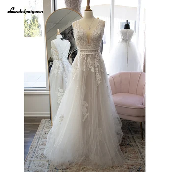 Лакшми, кружевной лиф, Тюлевое свадебное платье для женщин 2024, свадебное платье с открытой спиной, Иллюзия спины, vestido de casamento